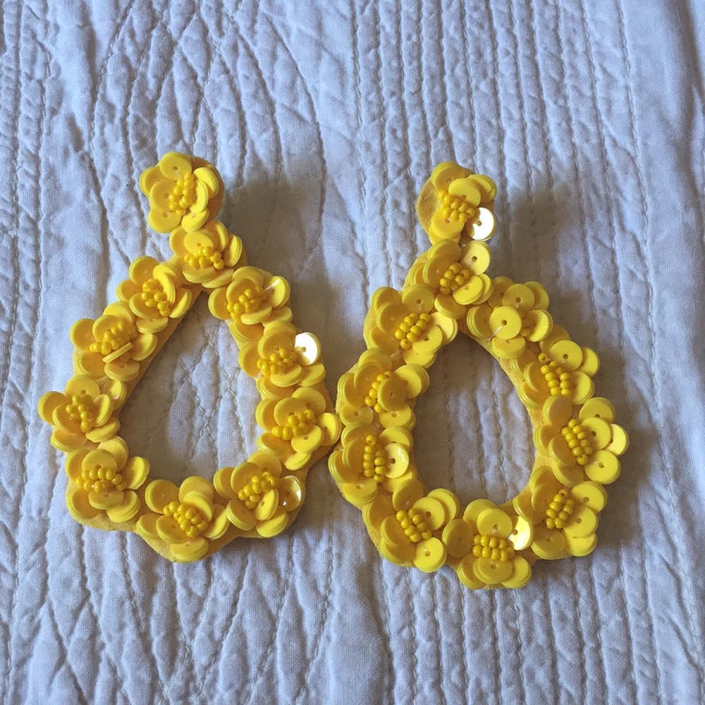 Yellow flower hoop earrings
